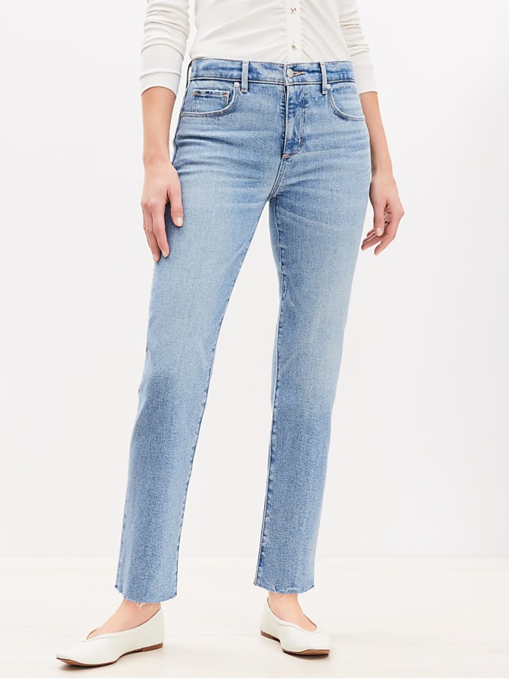 LOFT Petite Slim Straight Leg Denim Jeans Medium Blue Wash Size 10 30